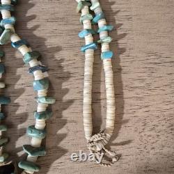 Vintage Native American Navajo Turquoise And White Shell Heishi Necklace