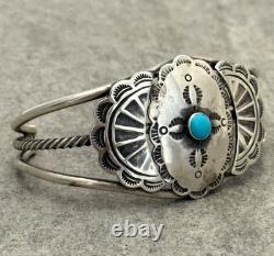 Vintage Native American Navajo Turquoise CONCHO TWISTED Sterling Bracelet 6.6 in