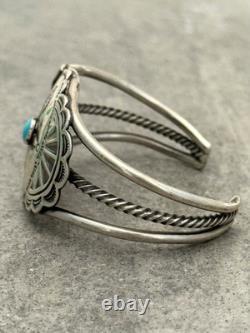 Vintage Native American Navajo Turquoise CONCHO TWISTED Sterling Bracelet 6.6 in