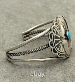 Vintage Native American Navajo Turquoise CONCHO TWISTED Sterling Bracelet 6.6 in