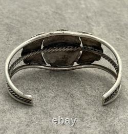 Vintage Native American Navajo Turquoise CONCHO TWISTED Sterling Bracelet 6.6 in