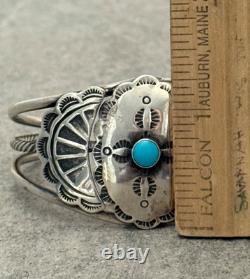 Vintage Native American Navajo Turquoise CONCHO TWISTED Sterling Bracelet 6.6 in