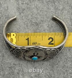 Vintage Native American Navajo Turquoise CONCHO TWISTED Sterling Bracelet 6.6 in