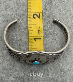 Vintage Native American Navajo Turquoise CONCHO TWISTED Sterling Bracelet 6.6 in