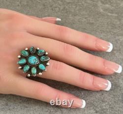 Vintage Native American Navajo Turquoise Cluster Ring Size 7