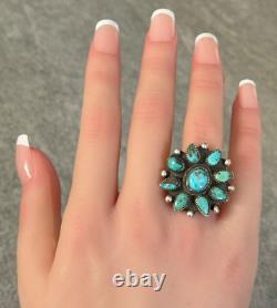 Vintage Native American Navajo Turquoise Cluster Ring Size 7