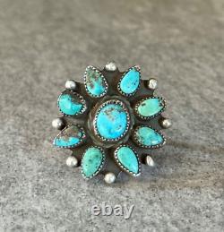 Vintage Native American Navajo Turquoise Cluster Ring Size 7
