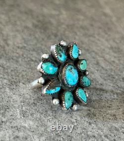 Vintage Native American Navajo Turquoise Cluster Ring Size 7