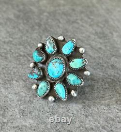 Vintage Native American Navajo Turquoise Cluster Ring Size 7