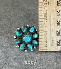 Vintage Native American Navajo Turquoise Cluster Ring Size 7