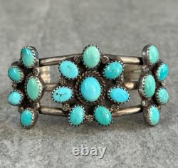 Vintage Native American Navajo Turquoise Cluster Sterling Bracelet Signed 6.5 in Vintage Native American Navajo Turquoise Cluster Sterling Bracelet Signed 6.5 in