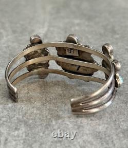 Vintage Native American Navajo Turquoise Cluster Sterling Bracelet Signed 6.5 in