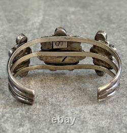 Vintage Native American Navajo Turquoise Cluster Sterling Bracelet Signed 6.5 in