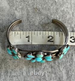 Vintage Native American Navajo Turquoise Cluster Sterling Bracelet Signed 6.5 in