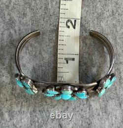 Vintage Native American Navajo Turquoise Cluster Sterling Bracelet Signed 6.5 in