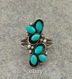 Vintage Native American Navajo Turquoise Cluster Sterling Silver Ring Size 5