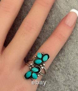 Vintage Native American Navajo Turquoise Cluster Sterling Silver Ring Size 5