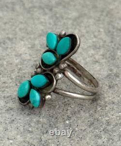 Vintage Native American Navajo Turquoise Cluster Sterling Silver Ring Size 5