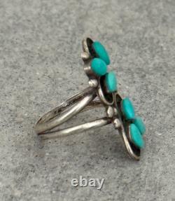Vintage Native American Navajo Turquoise Cluster Sterling Silver Ring Size 5