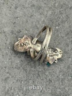 Vintage Native American Navajo Turquoise Cluster Sterling Silver Ring Size 5