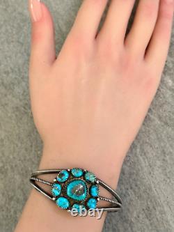 Vintage Native American Navajo Turquoise Cluster Sterling silver Bracelet