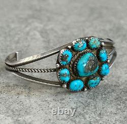 Vintage Native American Navajo Turquoise Cluster Sterling silver Bracelet