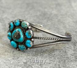 Vintage Native American Navajo Turquoise Cluster Sterling silver Bracelet