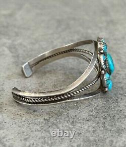 Vintage Native American Navajo Turquoise Cluster Sterling silver Bracelet
