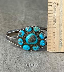 Vintage Native American Navajo Turquoise Cluster Sterling silver Bracelet