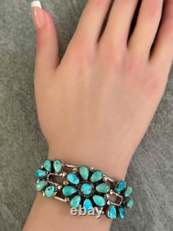 Vintage Native American Navajo Turquoise Cluster Sterling silver Bracelet 31+g