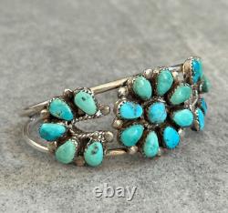 Vintage Native American Navajo Turquoise Cluster Sterling silver Bracelet 31+g