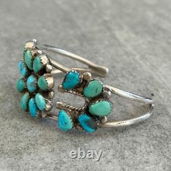 Vintage Native American Navajo Turquoise Cluster Sterling silver Bracelet 31+g