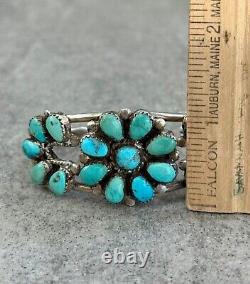 Vintage Native American Navajo Turquoise Cluster Sterling silver Bracelet 31+g