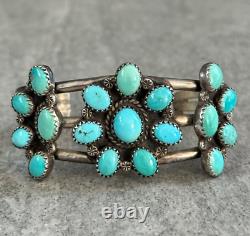 Vintage Native American Navajo Turquoise Cluster Sterling silver Bracelet Signed
