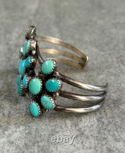 Vintage Native American Navajo Turquoise Cluster Sterling silver Bracelet Signed