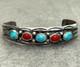 Vintage Native American Navajo Turquoise Coral HAND STAMPED Sterling Bracelet