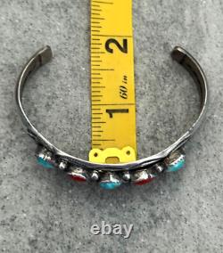 Vintage Native American Navajo Turquoise Coral HAND STAMPED Sterling Bracelet