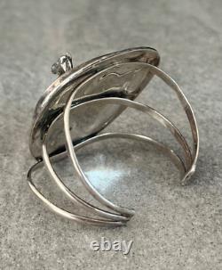 Vintage Native American Navajo Turquoise Coral HORSE INLAY Sterling Bracelet 70g