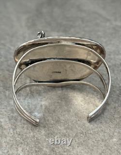 Vintage Native American Navajo Turquoise Coral HORSE INLAY Sterling Bracelet 70g