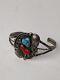 Vintage Native American Navajo Turquoise Coral Silver Cuff Bracelet