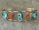 Vintage Native American Navajo Turquoise Coral Sterling silver LARGE Bracelet