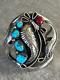 Vintage Native American Navajo Turquoise Coral Sterling silver LARGE Bracelet