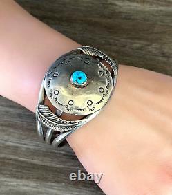 Vintage Native American Navajo Turquoise Dome Sterling silver Bracelet 36+g