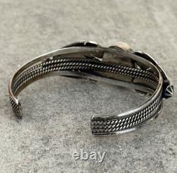 Vintage Native American Navajo Turquoise FEATHERS Sterling Bracelet 6.75 in