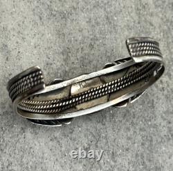 Vintage Native American Navajo Turquoise FEATHERS Sterling Bracelet 6.75 in