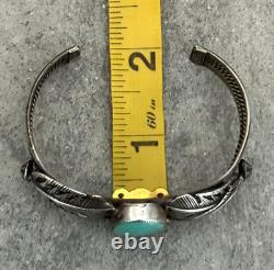 Vintage Native American Navajo Turquoise FEATHERS Sterling Bracelet 6.75 in