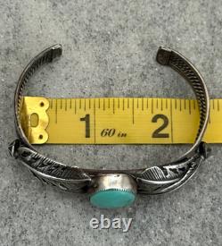 Vintage Native American Navajo Turquoise FEATHERS Sterling Bracelet 6.75 in