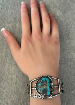 Vintage Native American Navajo Turquoise GEM Sterling silver Bracelet 36+g