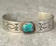 Vintage Native American Navajo Turquoise Hand Stamped THICK Sterling Bracelet