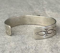 Vintage Native American Navajo Turquoise Hand Stamped THICK Sterling Bracelet